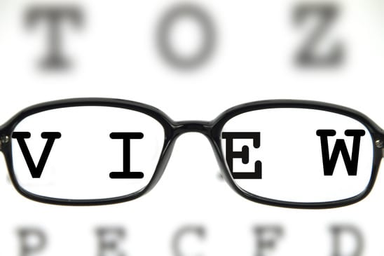 Medical eyeglasses on an eye chart