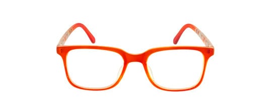 orange bifocal glasses on a white background